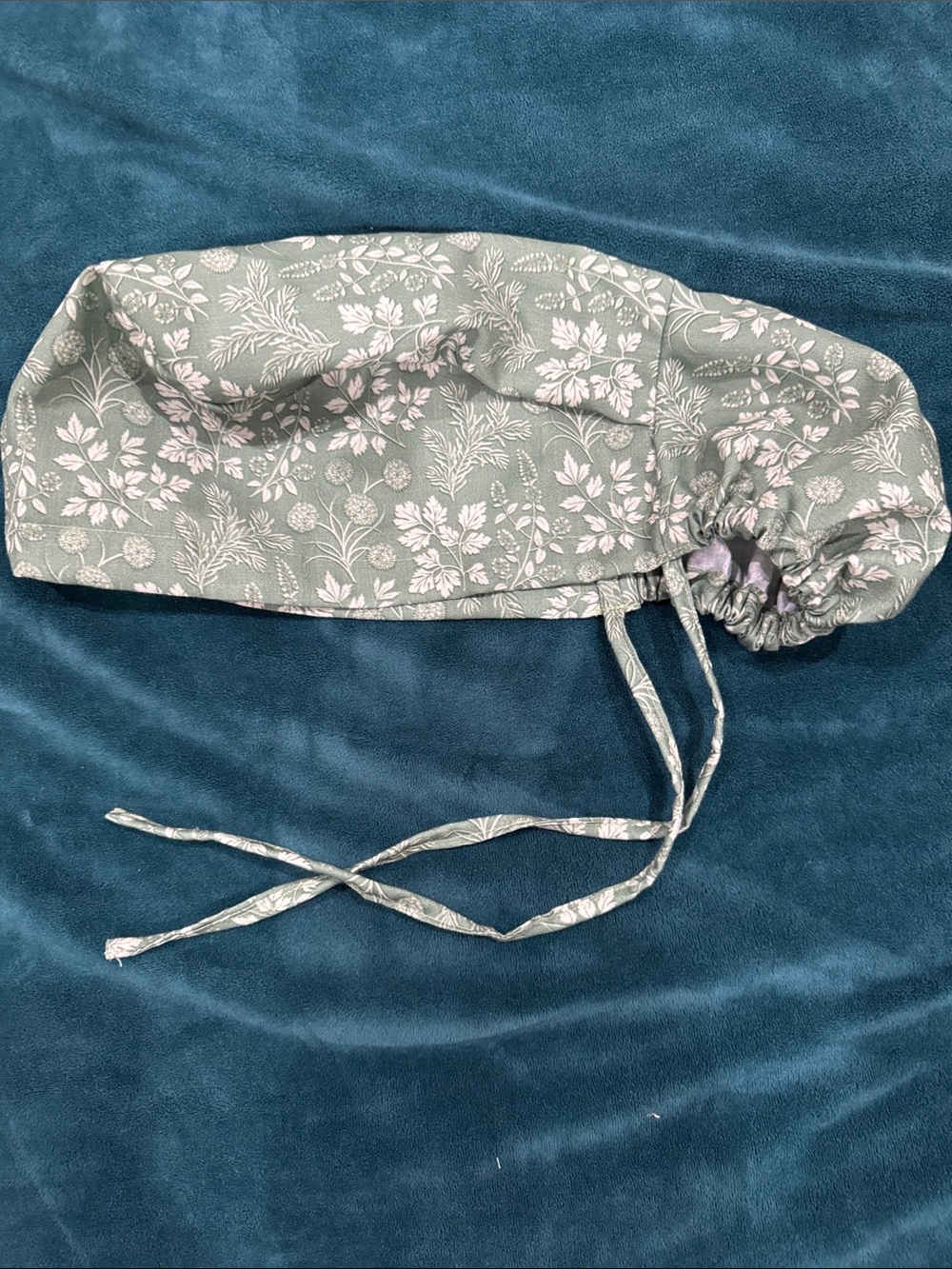 Floral Sage Green Drawstring Hair Bonnet Scrub Hat